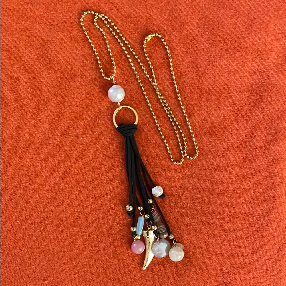 Multi Stone Tassel Necklace